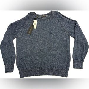 Saks Fifth Avenue Navy Blue Cold Shoulder Sweater